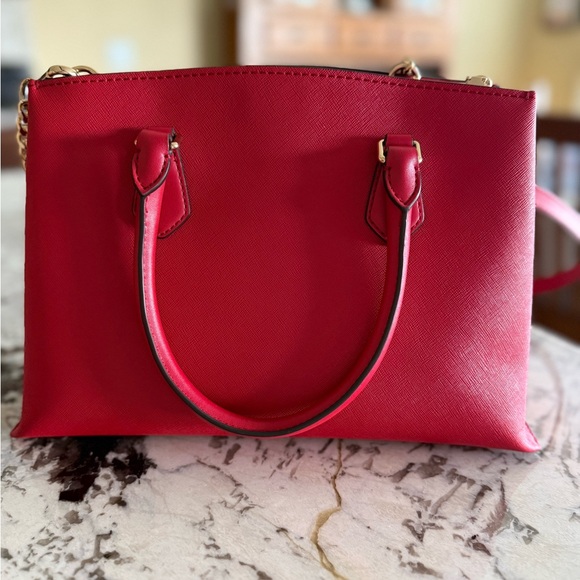Michael Kors Ruby Satchel Leather Handbag Crimson - Picture 4 of 12